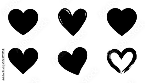 Tableau sur toile Black Heart Icons Set, Simple Love Symbols, Romantic Graphic Elements