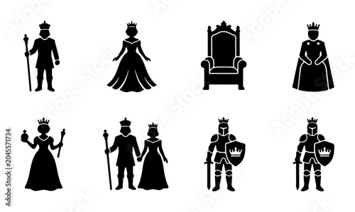 Obraz na płótnie Royal Icons: King, Queen, Throne, Knight, Vector Set for Royalty and Power Conce