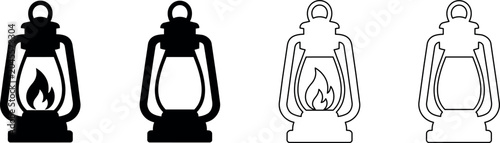 Foto Collection of vintage kerosene lantern icons with flame and without