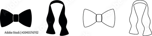 Foto Collection of bow tie and ascot tie icons in solid black and outline styles