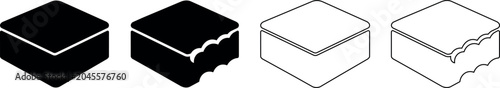 Foto Set of isometric icons representing a bitten square cake or brownie