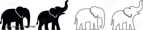 Photography Set of stylized elephant icons in black and white with different poses