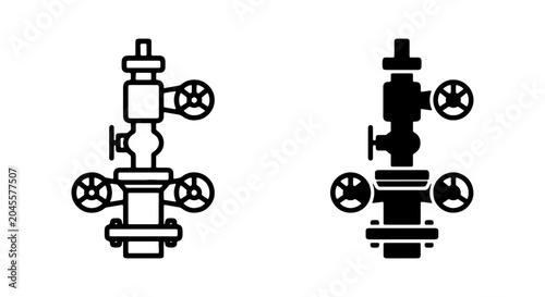 Oil Wellhead Icons, Petroleum Industry Equipment, Energy Extraction Valves, Industrial Technology Vector Set