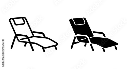 Lounge Chair Icons, Beach Lounger Vector Set, Outdoor Furniture Line Art
