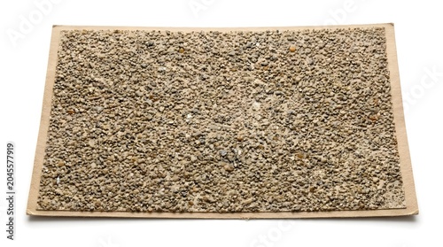 Sandpaper On White Solid Background, Industrial Material For Surface Finishing And Smoothing, Workshop Supply Used In Construction, Woodwork, And DIY Projects