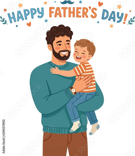Loving father holding his little child in arms illustration