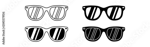 Four pairs of sunglasses displayed on white background