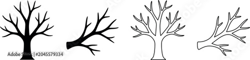 Fotografía Collection of bare tree silhouettes and outlines representing winter or dormancy
