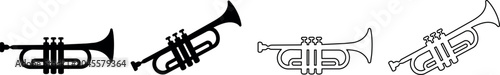 Foto Collection of four trumpet icons in silhouette and outline styles
