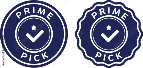 Φωτογραφία Prime Pick Badge Icons with Check Mark and Star on White Background