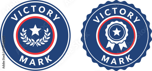 Schilderij op canvas Victory Mark Badge Set with Star and Ribbon on White Background