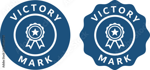 Photos Blue Victory Mark Badge Icons with Ribbon and Star Symbols