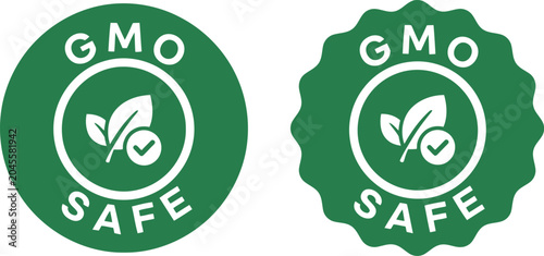 Foto GMO Safe Green Badge Icons with Leaf and Check Mark Symbols