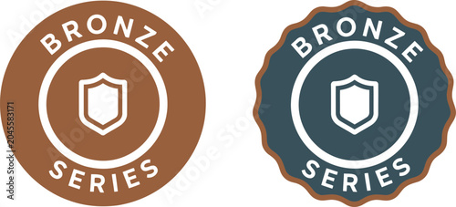 Photos Bronze Series Badge Icons with Shield Symbol on White Background