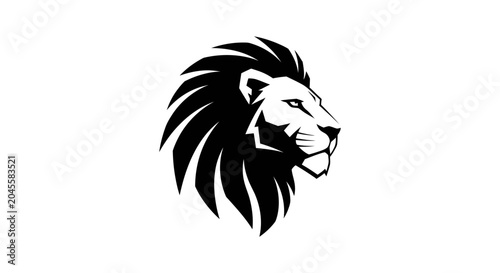 Cuadro en lienzo Black and white lion head logo with a detailed mane