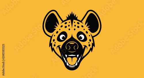 Foto Cartoon hyena face with exaggerated features on a yellow background