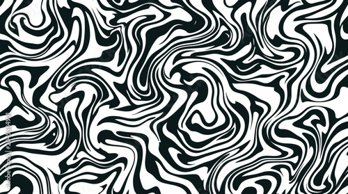 Принти на полотні Seamless abstract marbled pattern with flowing black and white swirls creating a