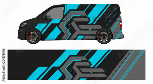 Cyan and grey tech circuit style vehicle wrap.