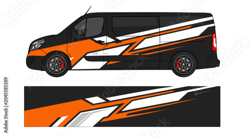 Orange and white geometric stripe van decal graphic