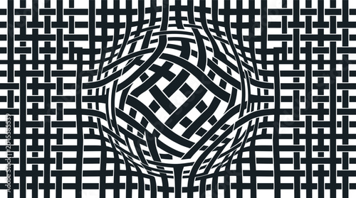 Tableau sur toile Abstract geometric background, featuring interwoven black, lines creating a, dis