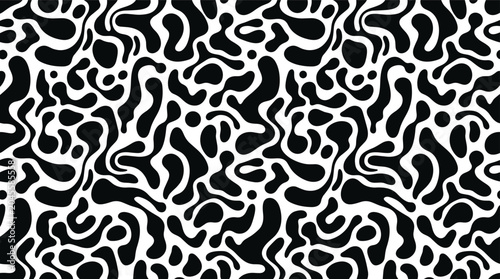 Bild auf Leinwand Seamless abstract pattern featuring organic black amoeba shapes and fluid blobs