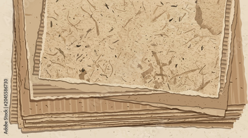 Принти на полотні Eco cardboard texture background, stacked paper layers and natural fiber effect,