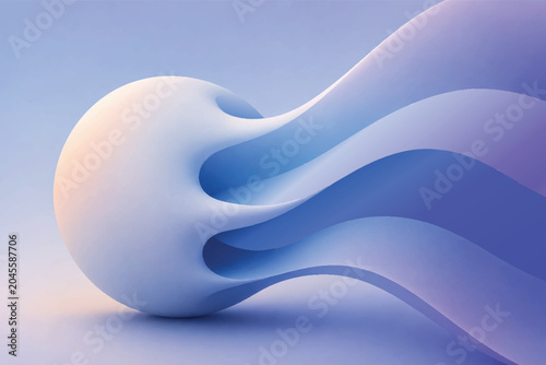Abstract Flowing Sphere with Dynamic Ribbon Waves Vector.