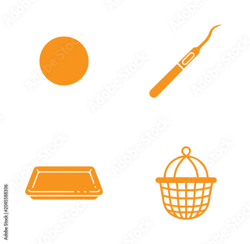 Fotografie Four orange on a white background, including a solid, circle, a dental, scaler t