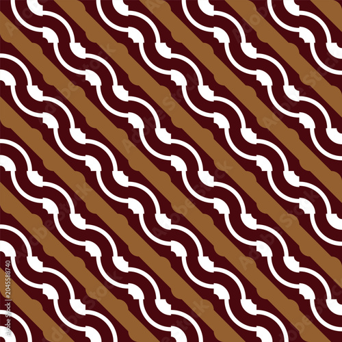 Diagonal Interlocking White Wavy Stripes Pattern On Brown Background