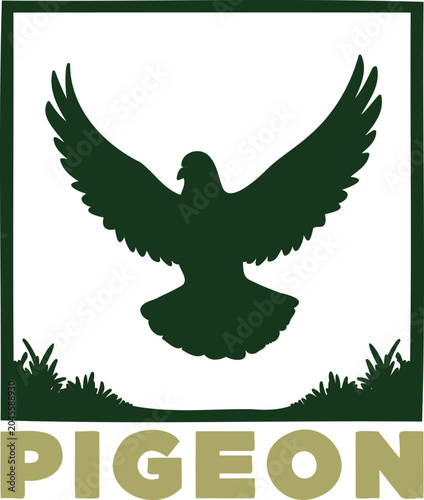 Tablou pe pânză Green silhouette of a pigeon with wings spread wide above grass and the word pig