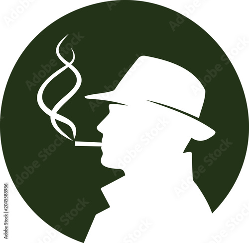 Foto Silhouette of a detective wearing a fedora hat smoking a cigarette with smoke sw