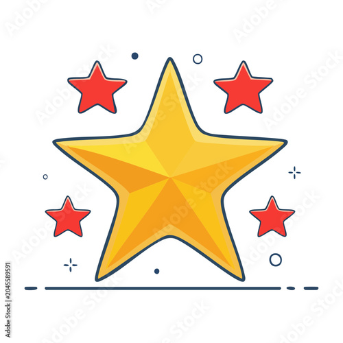 Golden star with red stars and decorative elements