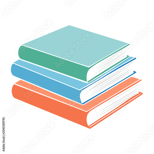 Stack of three colorful books on white background
