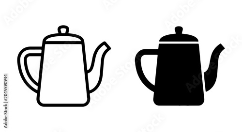Coffee Pot Icon Set, Black and White Kettle Symbol, Beverage Container Vector Graphic