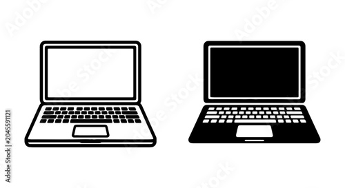 Modern laptop icon set, black and white computer vector graphics, digital device illustration