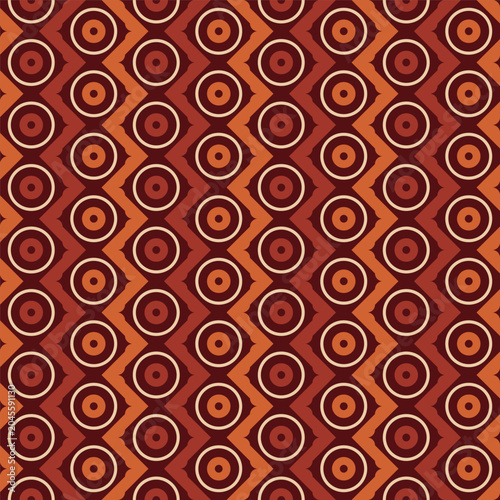 Geometric Repeating Pattern Design with Concentric Circles and Diamond Shapes in Earthy Tones