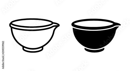 Mixing bowl icon, black and white kitchen utensil graphic, baking equipment vector