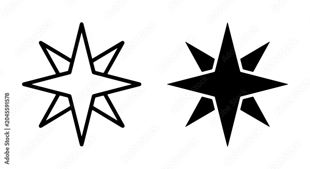 Obraz premium Compass star icon set, navigation symbol, north star, direction, location, vector graphic