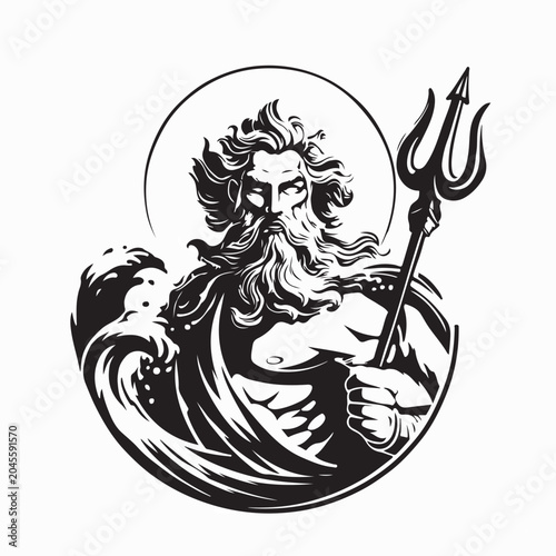 Mythological Poseidon Mascot Vector Logo On White Background