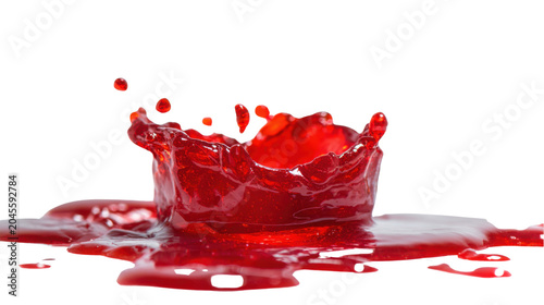 Dynamic red liquid splash crown with droplets capturing motion energy beverage freshness creative fluid design concept on White background