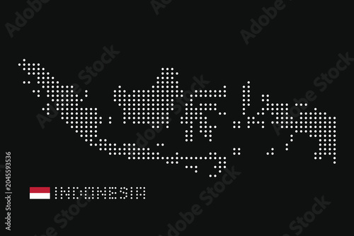 Indonesia dotted map with national flag vector on black background
