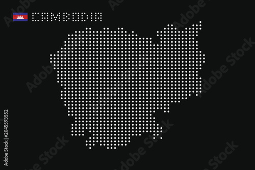 Cambodia dotted map with national flag vector on black background