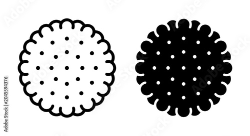 Fotografie Round Cracker Icons, Simple Biscuit Vector Set, Baked Snack Graphics