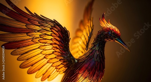 Vibrant Colorful Bird with Outstretched Wings in Warm Lighting Artistic Wildlife Display
