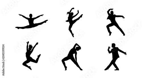 Tableau sur toile Dynamic Dance Silhouettes: Ballet, Jazz, Modern Poses Collection