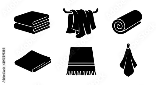 Tableau sur toile Towel Icons Set, Bathroom Fabric Objects, Clean Hygiene Symbols