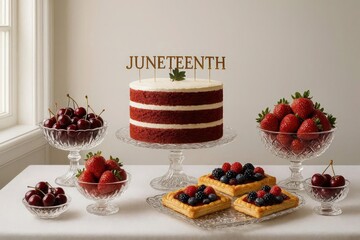 Juneteenth Celebration Dessert Table with Cake and Fresh Berries. Generative AI.