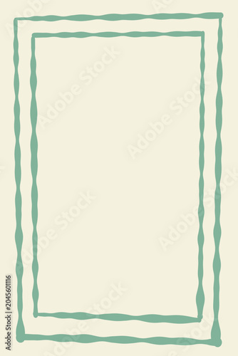 Vertical blank card template with two nested hand drawn wavy sage green rectangular borders on a warm cream ivory background. Perfect for wedding invitation layouts, greeting card mockups