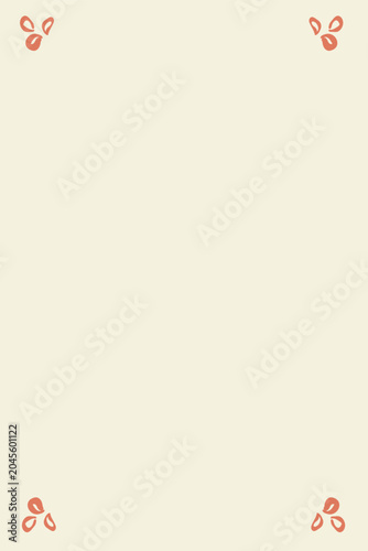 Minimalist frame template with modern geometric corner accents. Flat cream beige background with stylized abstract terracotta leaf shapes for elegant wedding stationery designs and boutique brand iden