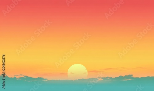 A smooth gradient background from orange to yellow and light blue, evoking the summer sky at sunset, Generative AI